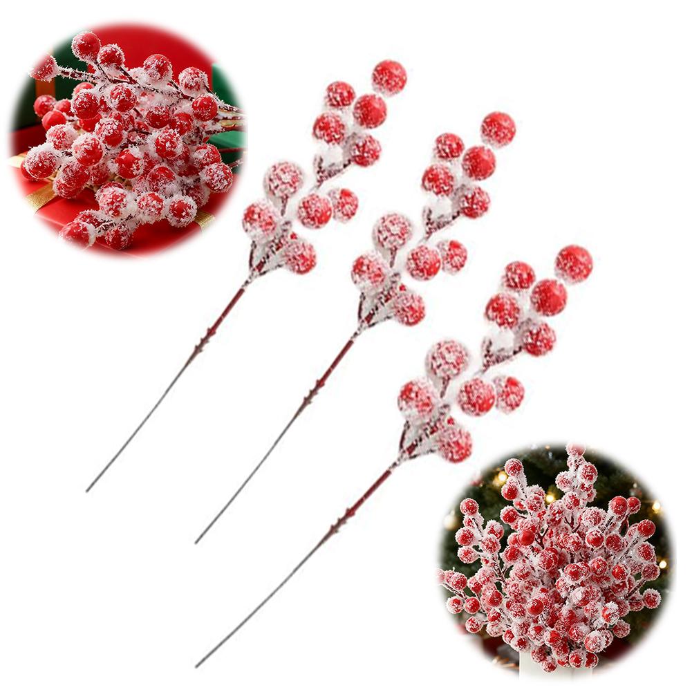 (10 Pieces/bag) 22cm Snowflake Simulation Berry Skewer Christmas Year New Decoration Vase Room Tree Celebration Outdated P2U3