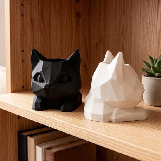 Yousheng 3D Printed Cat Pen Holder Cute Lying Kitty Desktop Organizer Practical Storage Design PLA Desk Decor for Office Home Gift