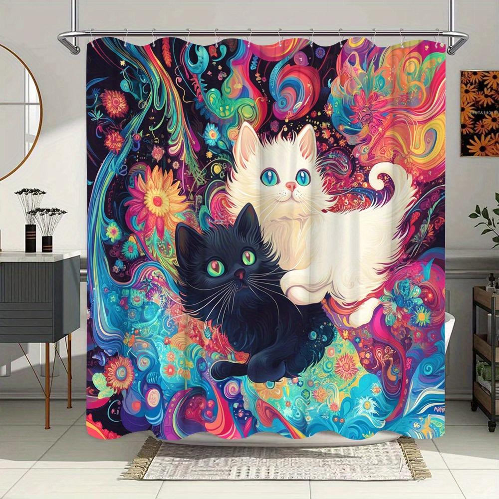 

Psychedelic Black And White Cats Waterproof Shower Curtain For Modern Bathroom Decor, Stylish And Durable, Perfect For Home Use W60H190(CM)-1 Pcs