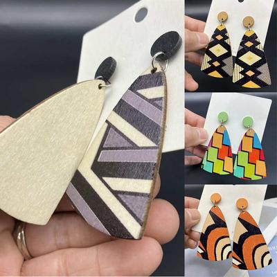 Colorful Dangle Earrings Earrings Wooden Exaggerated Bohemian Striped