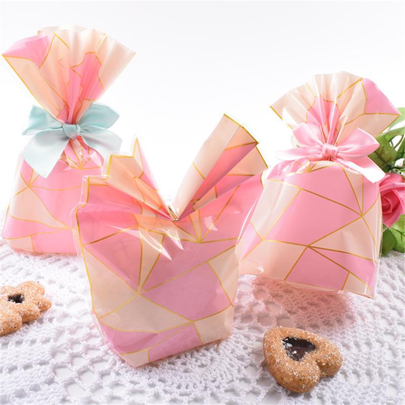50Pcs 14x20cm Striped Baked Biscuit Bundle Pocket Candy Nougat Packaging Party Decor Gift Bags (No Ribbon)