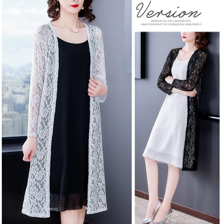 Sommer-Spitzenbluse Damen Übergröße Mittellang Dünne Schaljacke Sonnenschutzkleidung Offene Vorderseite Bluse