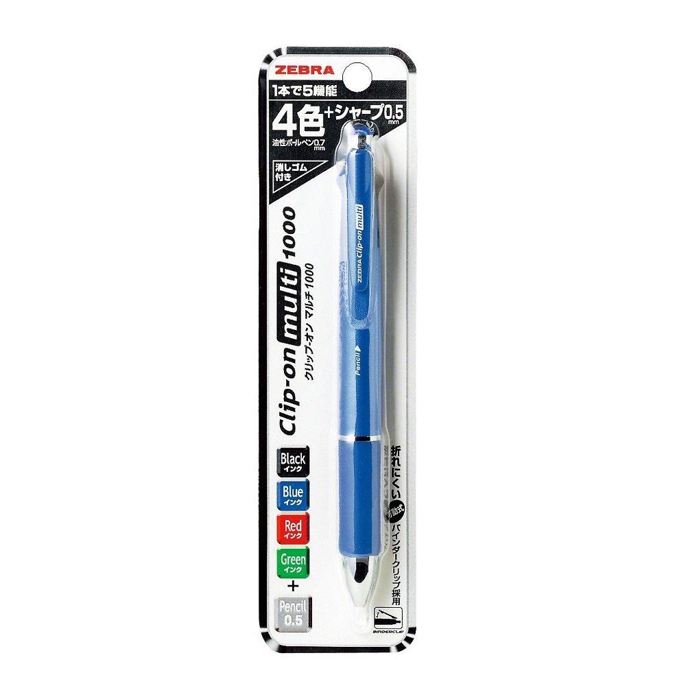 Zebra 4 Colors Sharp Multi Multi-Function Pen, + Clip-on 1000, Blue, P-B4SA2-BL