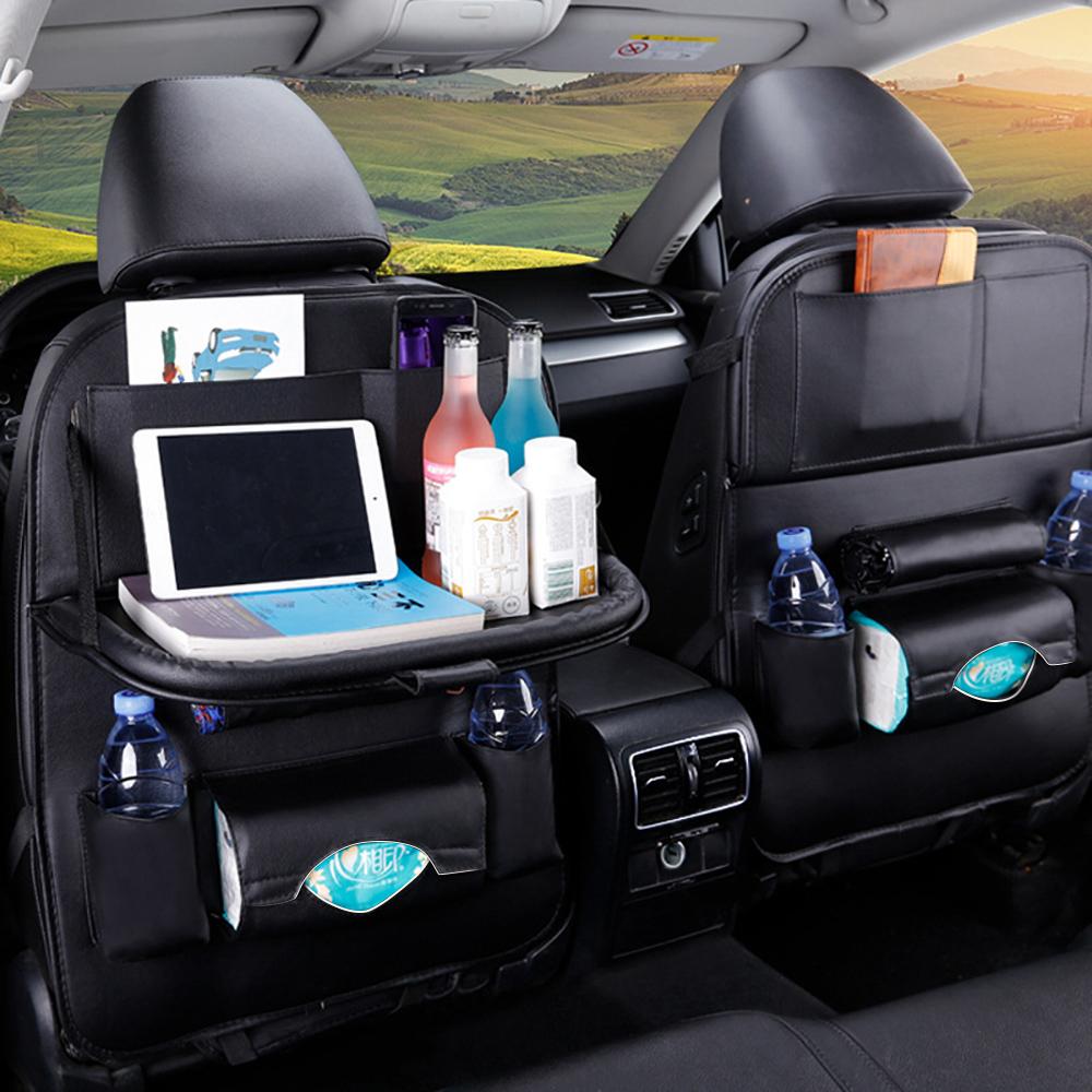 Car Seat Back Organizer Table Tray Car Storage Organizer Auto Accessories Pu Leather Pad Bag Travel Storage Bag