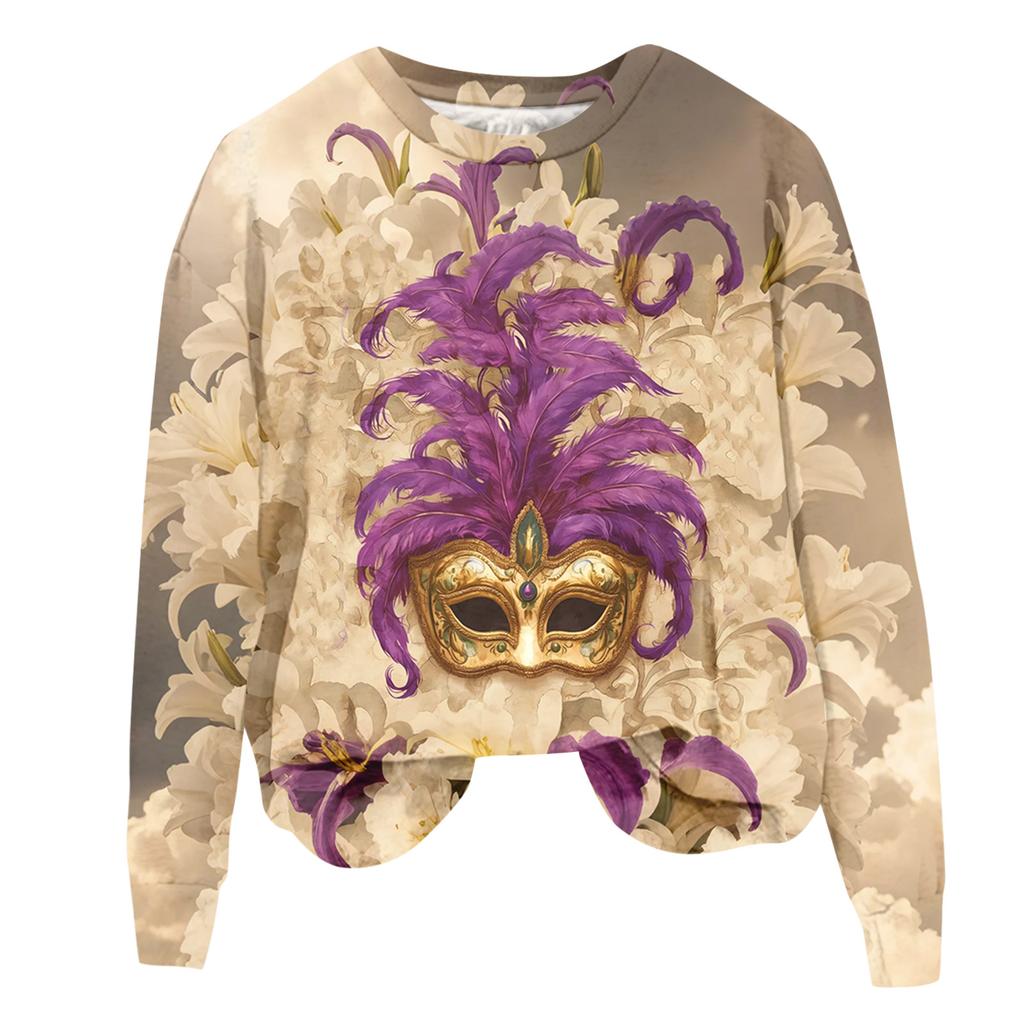 Damenmode Bedrucktes Langarm Locker Rundhals Sweatshirt Top