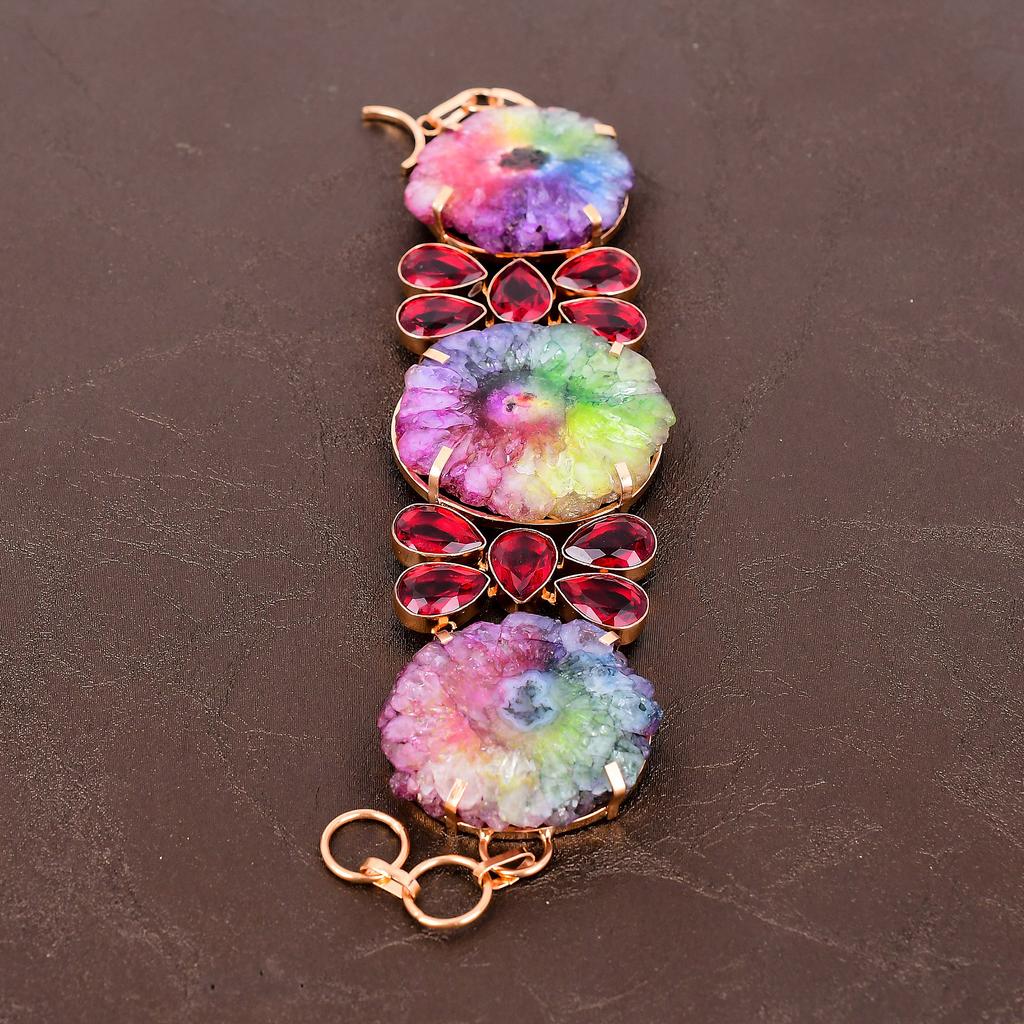 Solarquarz, Rubellit Edelstein Handgefertigtes Kupferschmuck Armband 7-8 a9Y38