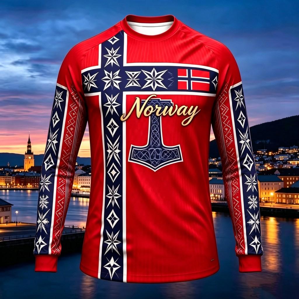 2026 Spring Autumn New Men Women Norway Long Sleeve Soccer Jersey, Euro Style Fashion Print Casual Tee