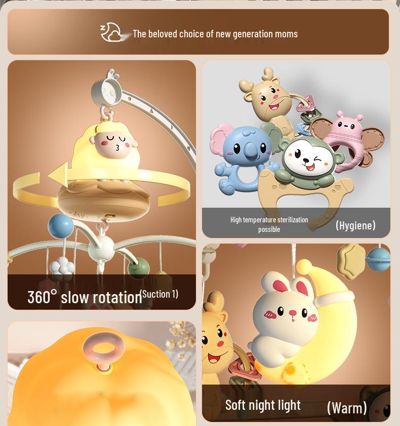 Newborn Crib Mobile: Rotating Music Rattle Toy for Babies 0-3 Months, Suitable for Crib or Stroller