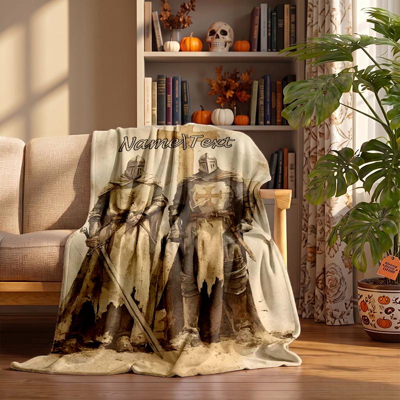 Medieval Knight Custom Flannel Blankets Soft Warm Cozy Throws for Home Decor Holiday Gifts