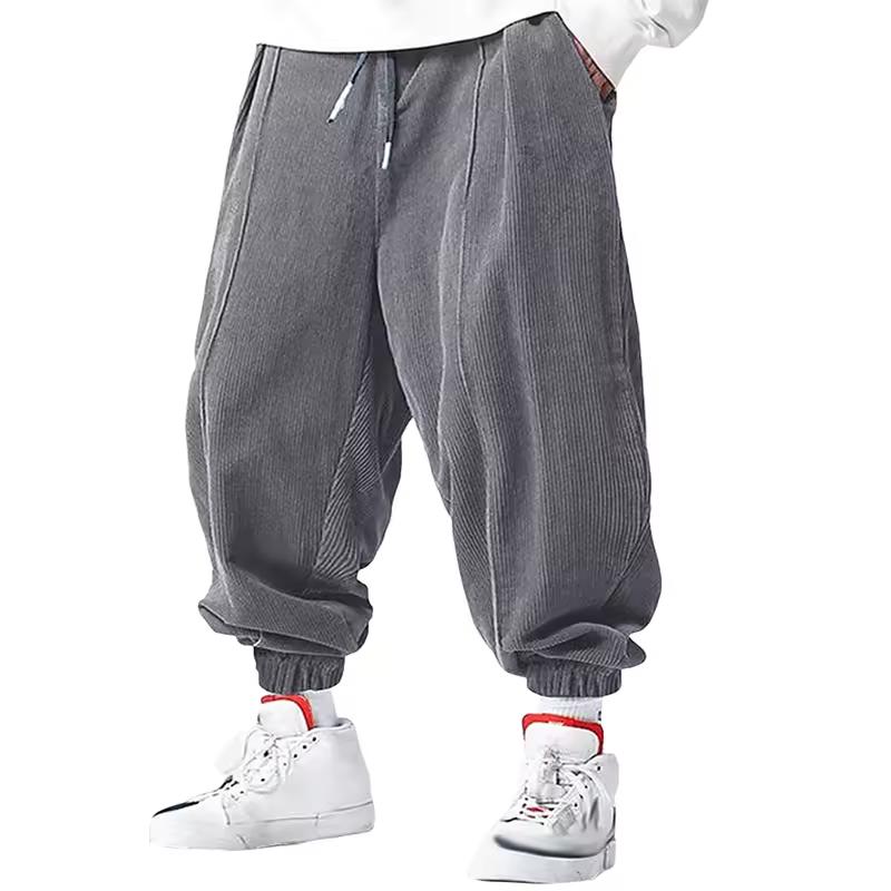 Men's Sports Jogging Corduroy Solid-color Tapered-leg Casual Pants with A Drawstring Elastic Waistband Men Cargo Pants