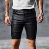 Shorts décontractés cargo slim fit en cuir PU pour homme, longueur genou