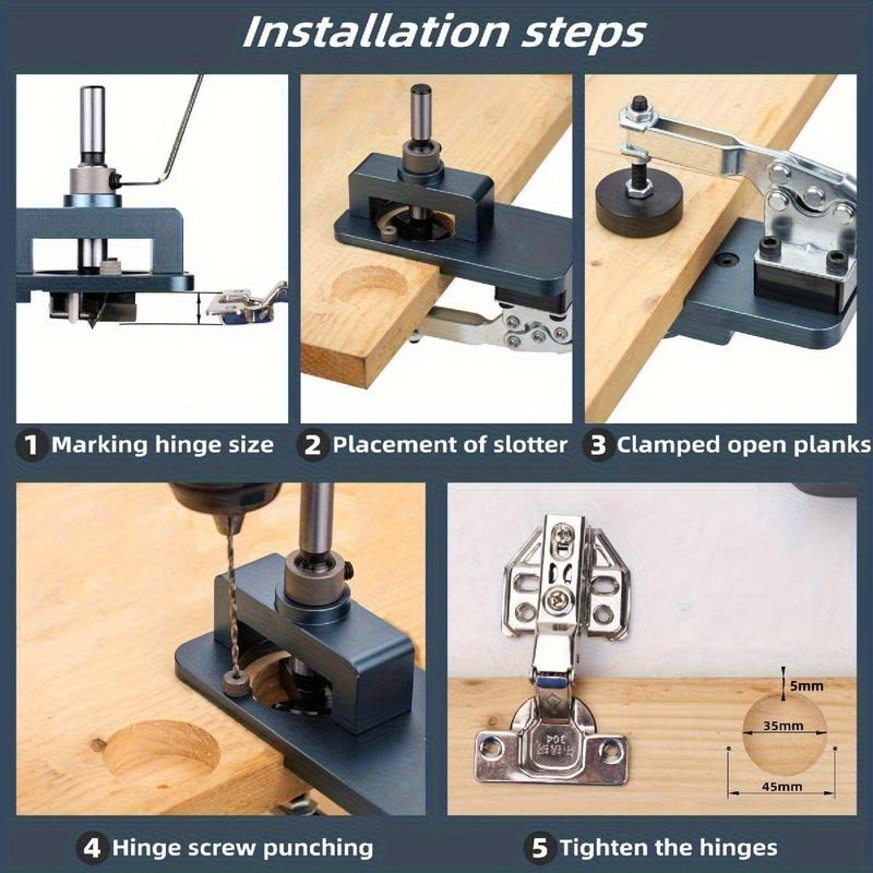 35mm Hinge Jig - Precise Boring Guide with Adjustable Edge & Quick Clamp - Hardened Drill Bits for Cabinetry, Furniture DIY