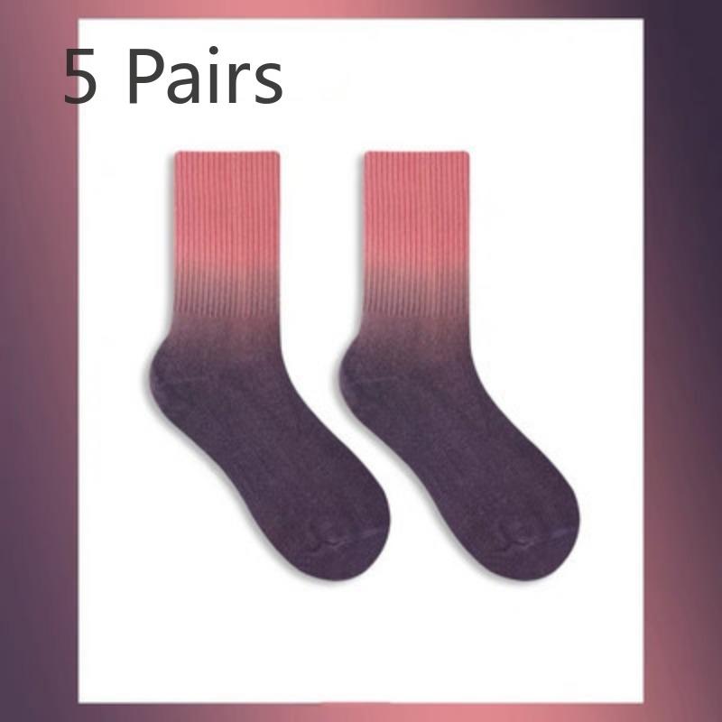 5 Perechi de Șosete Subțiri de Primăvară/Vară pentru Femei, cu Absorbție a Umidității, Transpirație, Respirabile, cu Vopsea Tie-Dye în Gradient