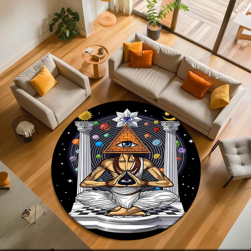 1pc The square and compass of Freemasonry Round carpet Painted Printed circular carpet, home door mat, outdoor travel protection carpet