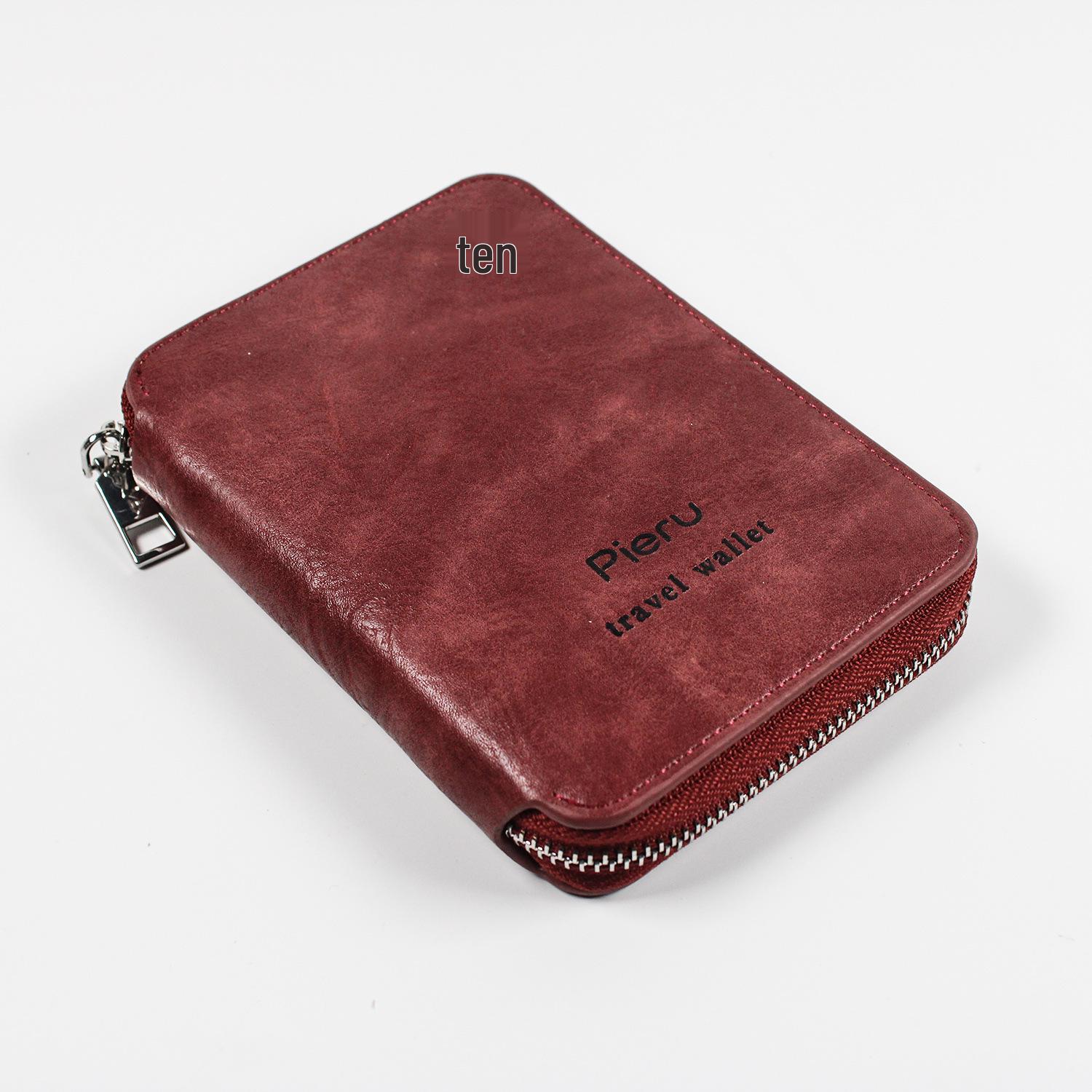 

2024 RFID Anti-Theft Zipper Passport Holder: Multifunctional Travel Wallet Organizer вина червоного кольору