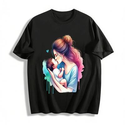 Warm Mother Love Parent-child Printed Short Sleeve T-shirt Pure Cotton T-shirt