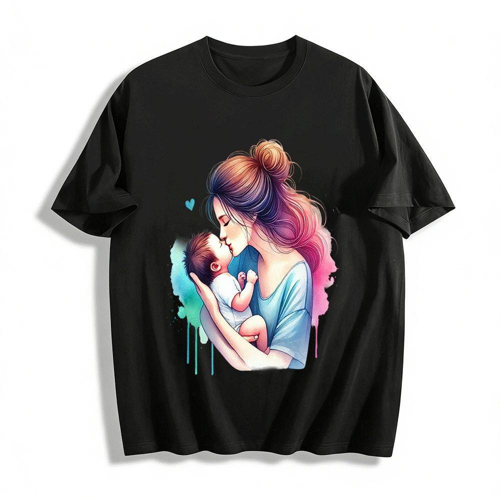 

Warm Mother Love Parent-child Printed Short Sleeve T-shirt Pure cotton T-shirt XXS