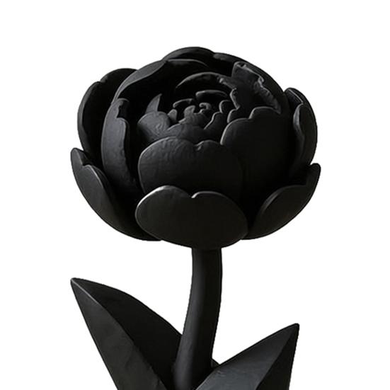 3D Printed Flower Figurine, Small Black Peony Tabletop Ornament for Office Executive Desk, Living Room, Bedroom Shelf Decor