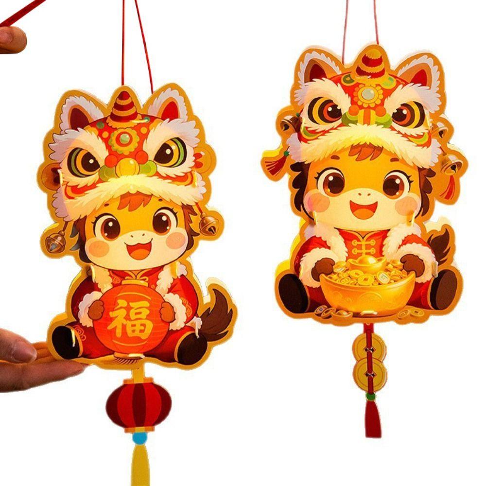 Cartoon 2026 Horse Year Lantern Handmade Traditional Chinese Paper Lantern Portable Festive Handheld Luminous Lantern Teen Craft