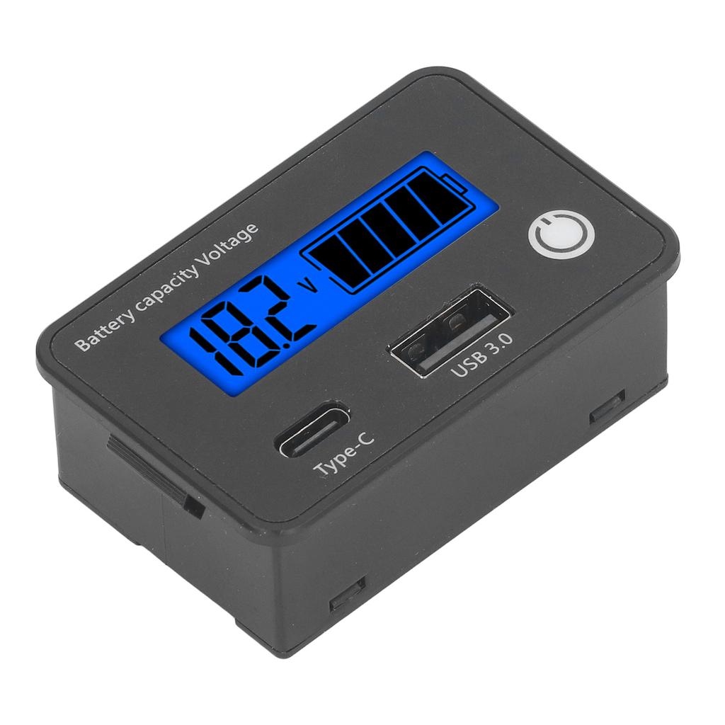 Digital Battery Monitor LCD Screen DC 8 to 30V USB Type C Port Battery Capacity Voltage Meter for