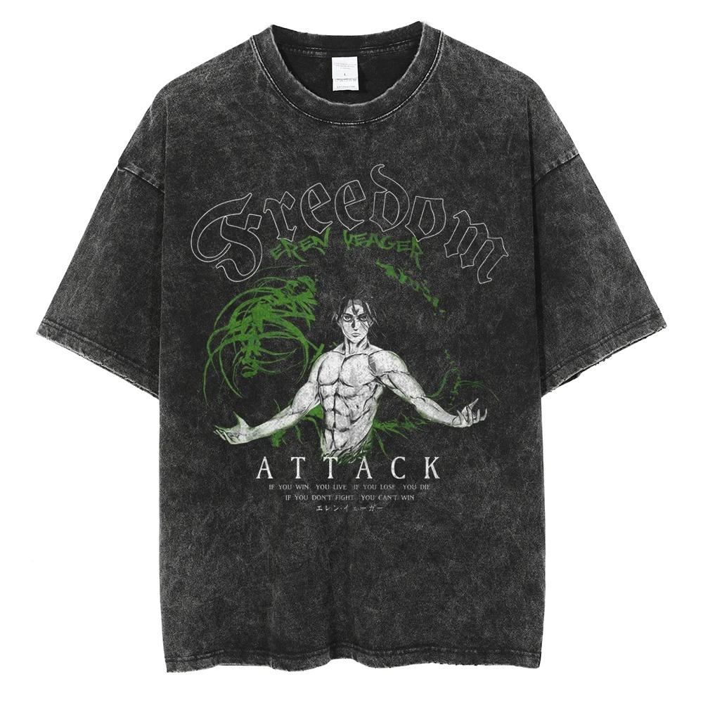 

Attack on Titan Endgame Crossover Vintage Washed Oversized T-Shirt | Unisex Anime Streetwear Tee XXXL різнокольоровий