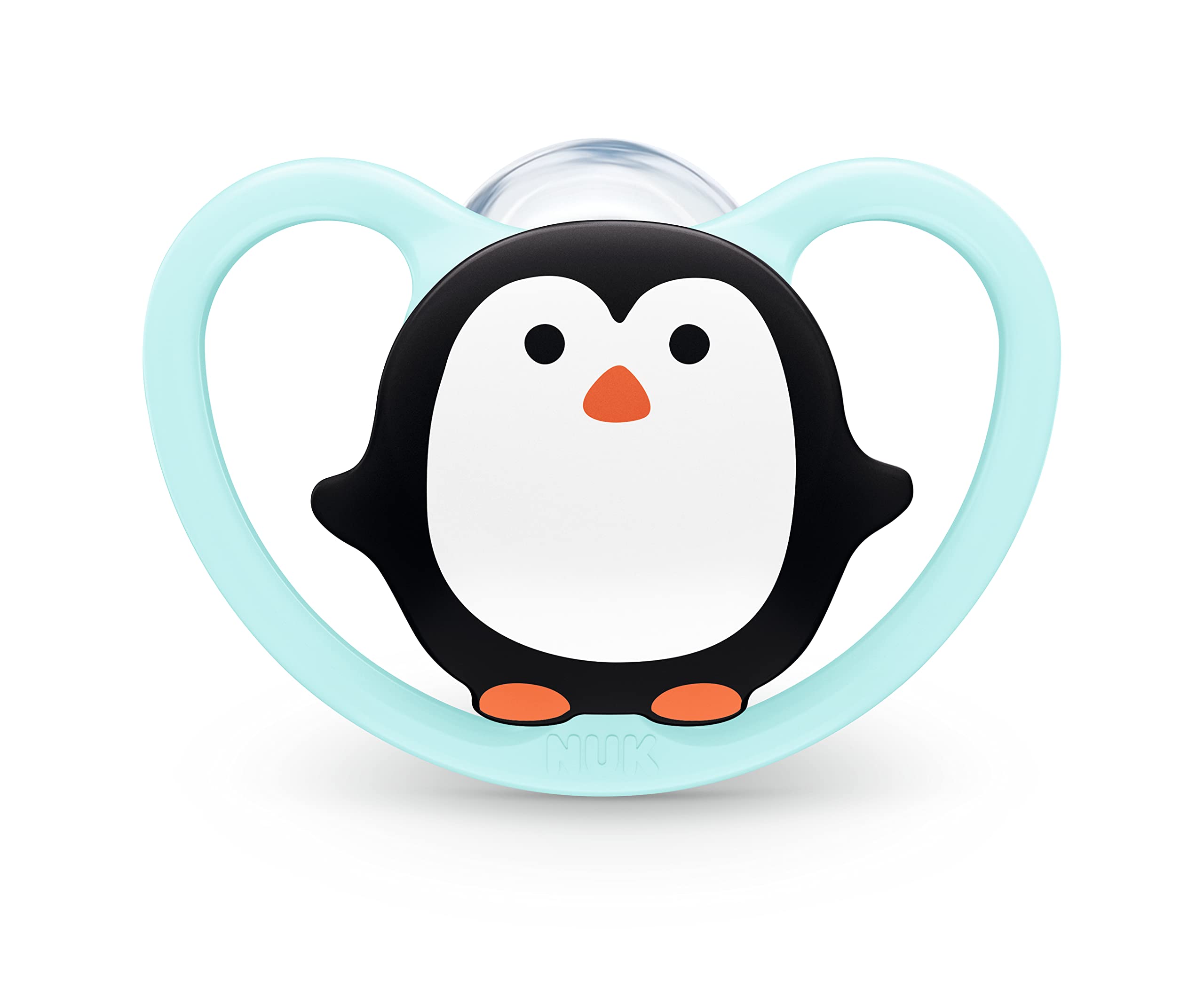 

NUK Space Penguin Pacifier for Babies Plastic with Disinfectant OCNK40735387 6-18 Months, Rash-Resistant Case,