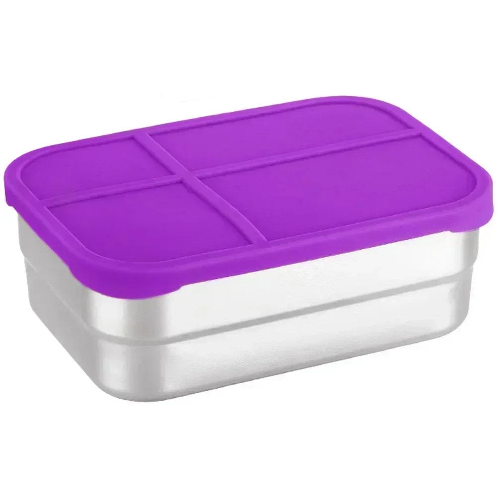 

720ML Stainless Steel Lunch Box with Leak Proof Silicone Lids for Secure Meal Storage and Travel Friendly Snack Containers фіолетовий