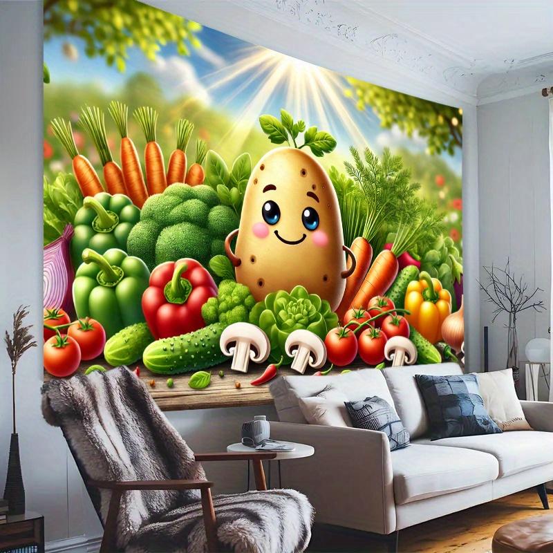 2D Flat Surface 1 Piece of Cute Smiling Potato Polyester Photo Background Cloth Indoor and Outdoor Party Banner