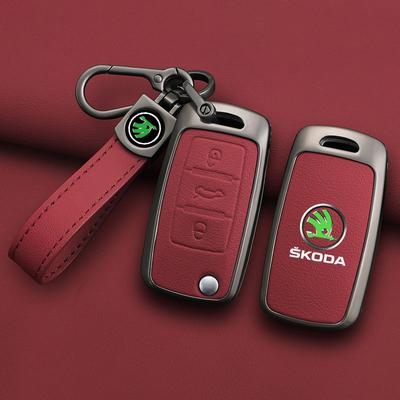 AAFQ1 Zinc Alloy Leather Car Remote Key Case Cover Protector Shell Fob For Superb A7 Kodiaq Octavia A7 A8 Keychain Accessories