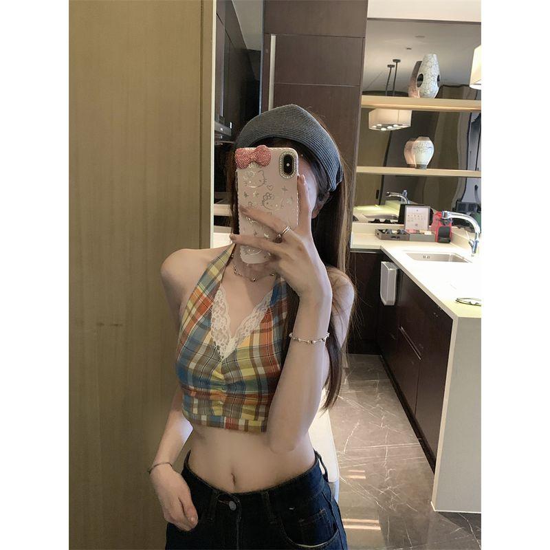 

Kumikumi Сладкий и Острый Комплект Цветная Клетка Топ-халтер Женский Осень Многослойная Серая Рубашка с длинными рукавами Комплект из двух предметов Yellow Gingham vest((Chest pad)) S