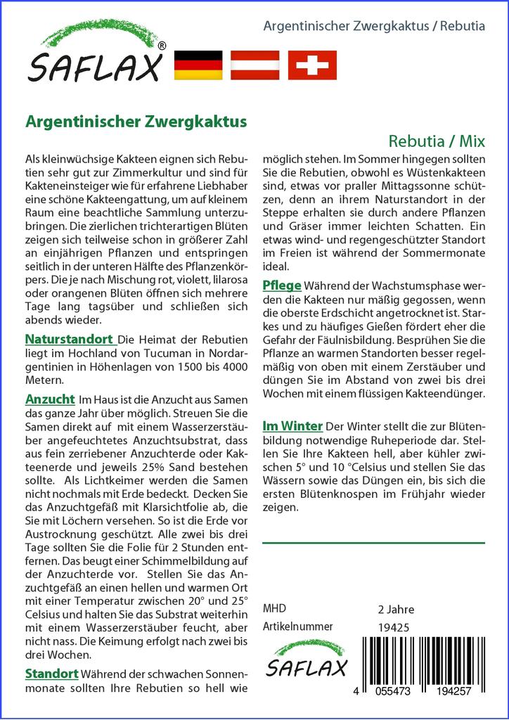 SAFLAX Rebutia - 40 Seeds - With Potting Substrate for Better Cultivation - Rebutia Mix