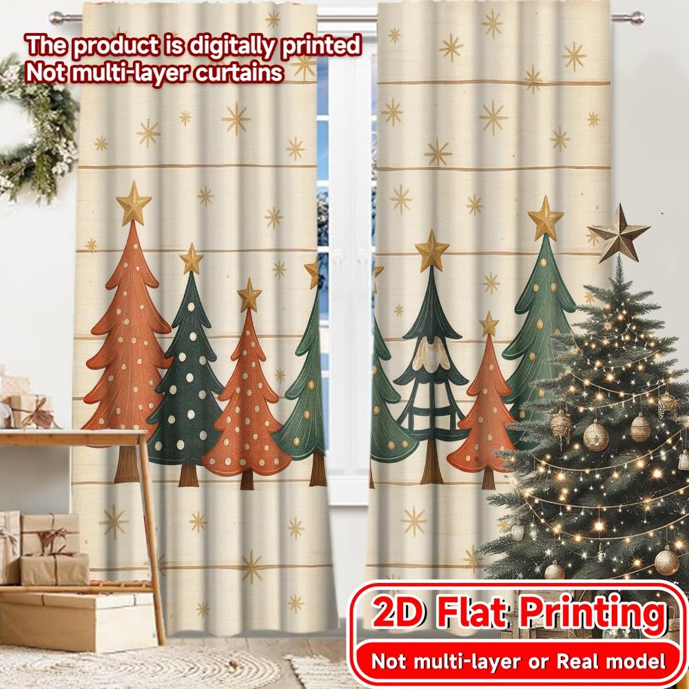 

2D Flat Printing 2pcs FestiveTrees Modern Contemporary Curtains 100% Polyester Curtains Decorations for Grey Semi-Transparent 100*130 Grommet Top 1pcs