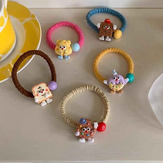 5Pcs Hair Rope Cartoon Bakery Snack Resin Charm Hair Ties High Elasticity
