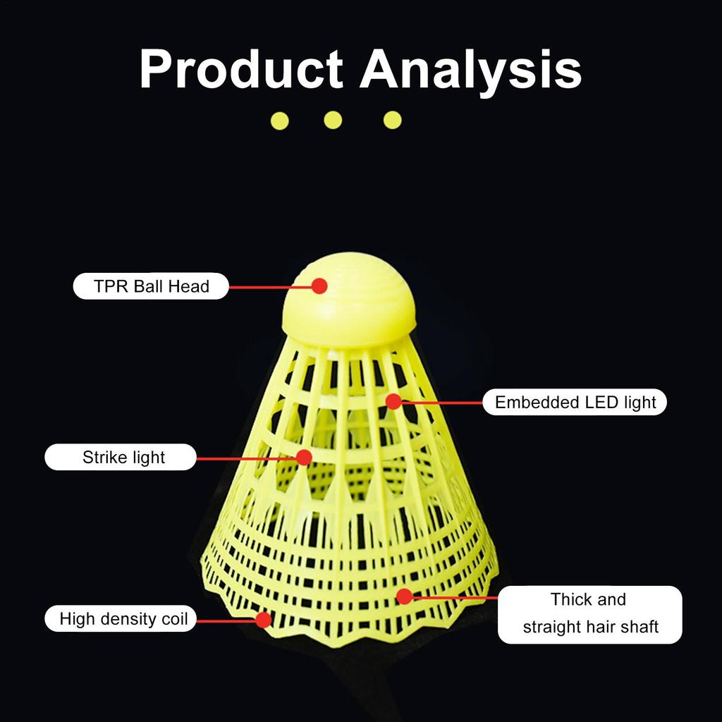 3pcs LED Light-up Badminton Balls Colorful Plastic Badminton Shuttlecocks Kids Badminton Training High Elasticity Shuttlecocks