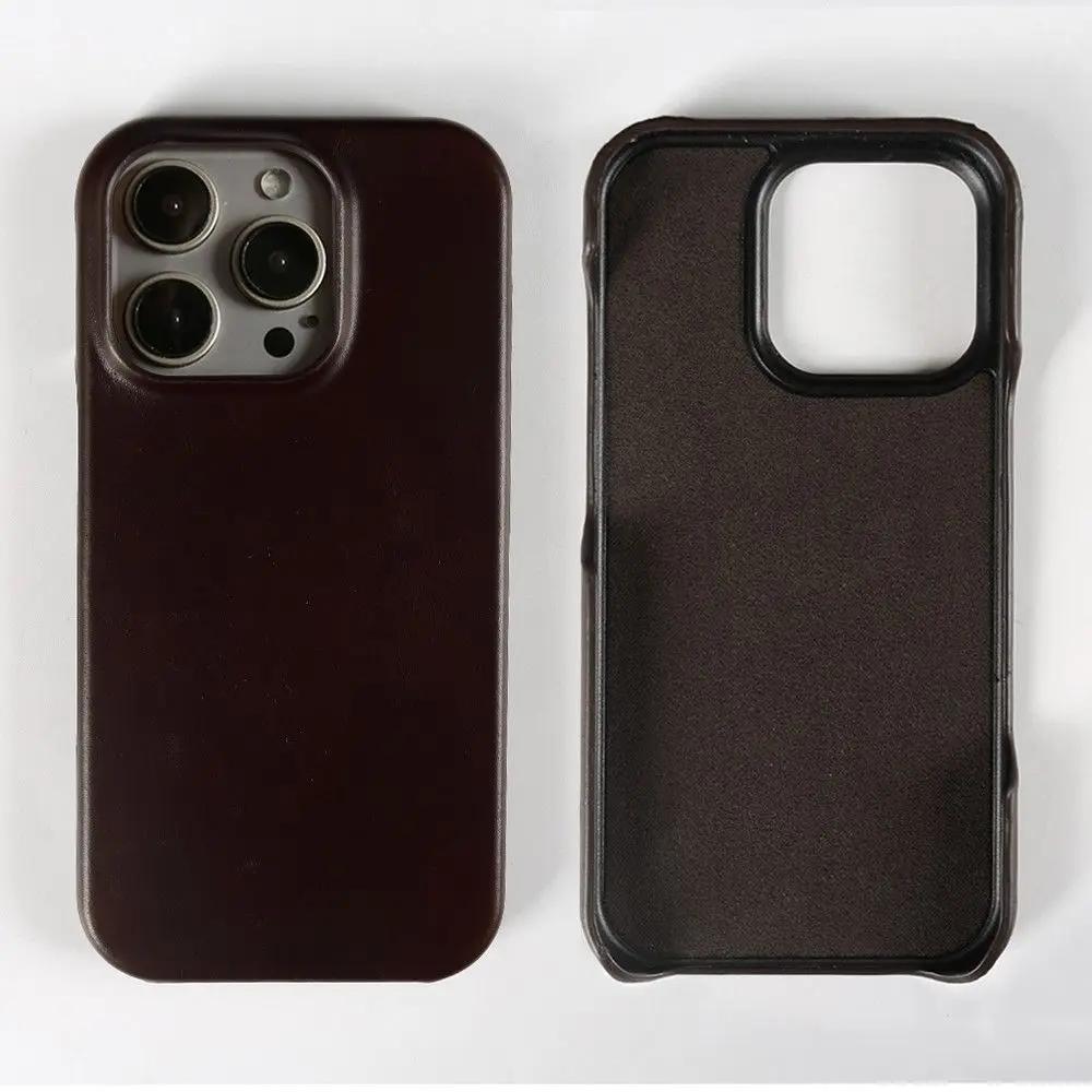 Business Genuine Leather Phone Case For Iphone 16 Pro Max 15Pro Aesthetic Vintage Back Cover For Iphone 13Pro 12Pro 11 14Pro 12