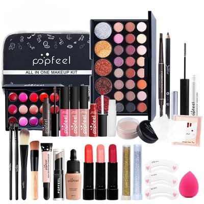 POPFEEL Pełny Zestaw Kosmetyków do Makijażu 27 Kosmetycznych Cieni do Powiek Eyeliner Rozświetlacz Kosmetyczny Zestaw Prezentowy, Sztuki, Zestaw dla Początkujących, Szminka, Szminka,