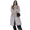 Autumn and winter fox fur jacket plus long over-knee leopard print tie-dyed suit collar coat for women