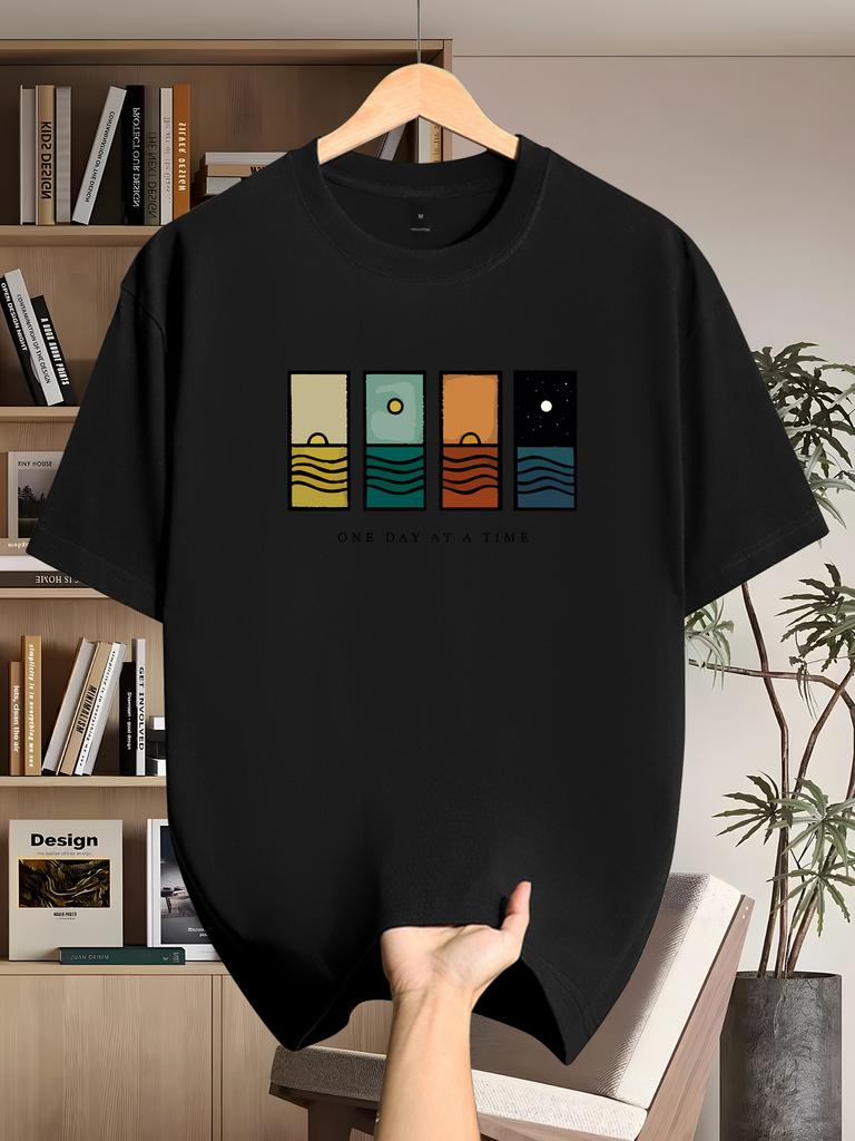 Minimalist Sunset Ocean Art Graphic Tee Casual Aesthetic Tops 100 Cotton Unisexs Tshirt Summer Lightweight Daily Wear Shirts