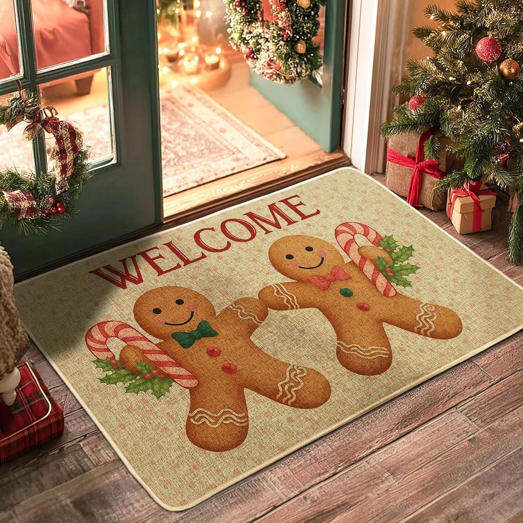 VIKAMA Gingerbread Man Door Mat Christmas Winter Decorative Indoor Outdoor Entrance Carpet Porch Balcony Floor Mat