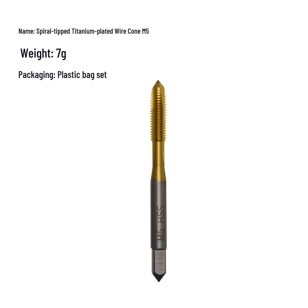 5-Piece Titanium Spiral Point Taper Tap Set, High-Speed Steel Tapping Drill Bits