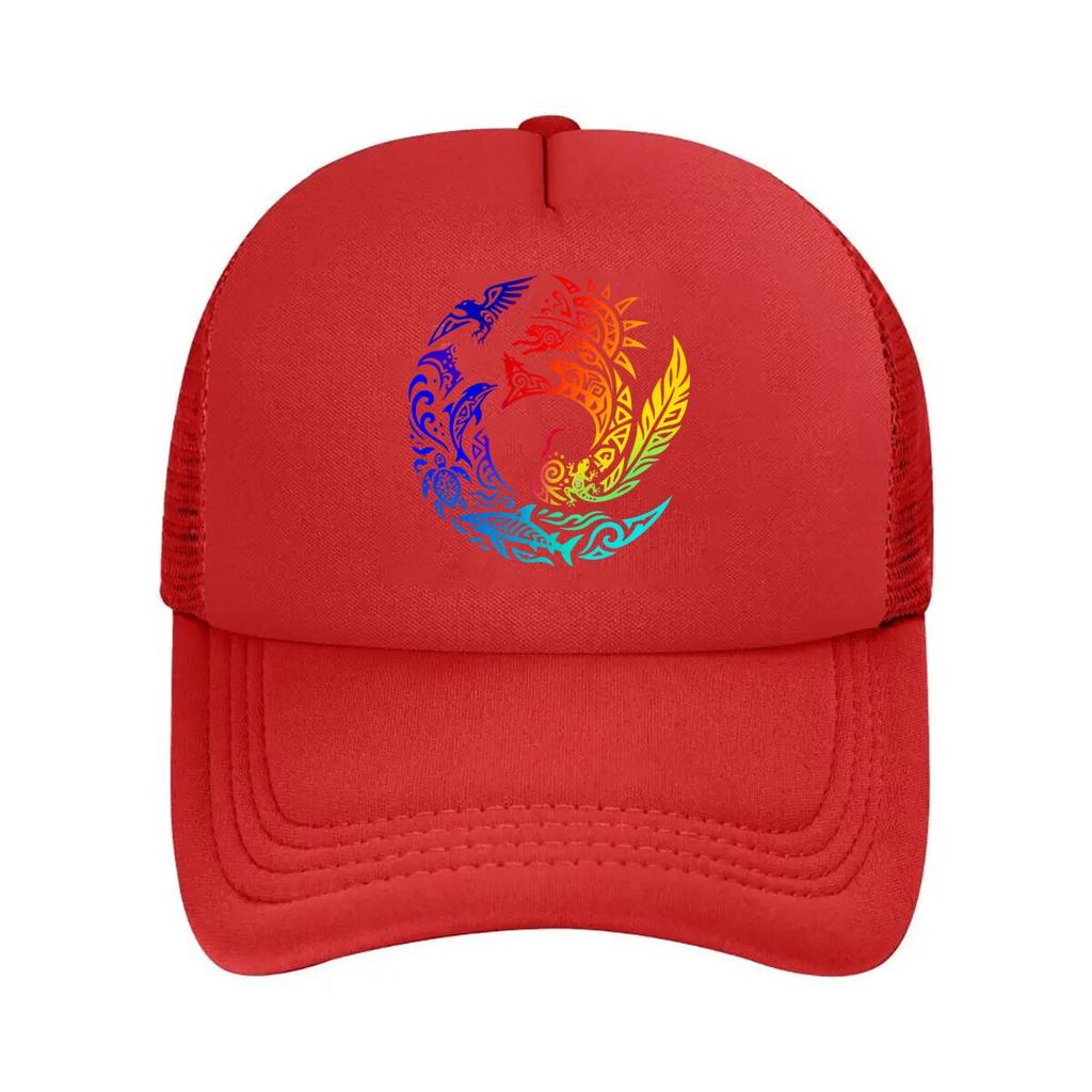 Rainbow Ethnic Animal Spiral Emblem Mesh Baseball Cap Polyester Forward Observations Hat Adjustable Golf Hat Summer