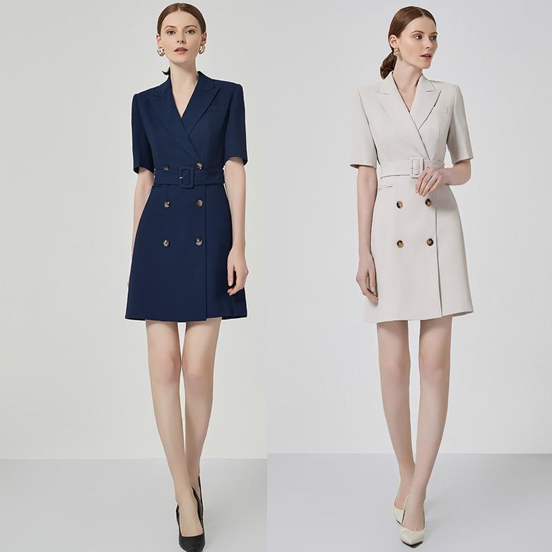 

Navy Blue Women s Short-Sleeved Double-Breasted Suit Dress XL