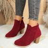 Autumn and Winter New Round Toe Solid Color High Heel Short Tube Side Zipper Fashion Boots Women