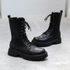 New Men's High-top Boots Punk Style Motorcycle Boots Classic Black Casual Leather Boot Lace Up Mid-Calf Platform Boots Botas
