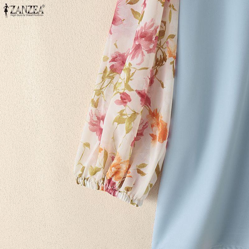ZANZEA Women Casual V-Neck Floral Print Splice Long Sleeve Blouse