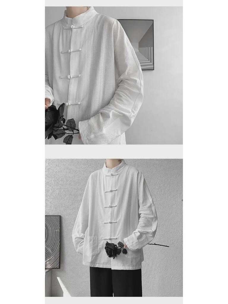 Herren Langarm Leinen Chinesische geknöpfte Hanfu Tang Jacke, Übergröße