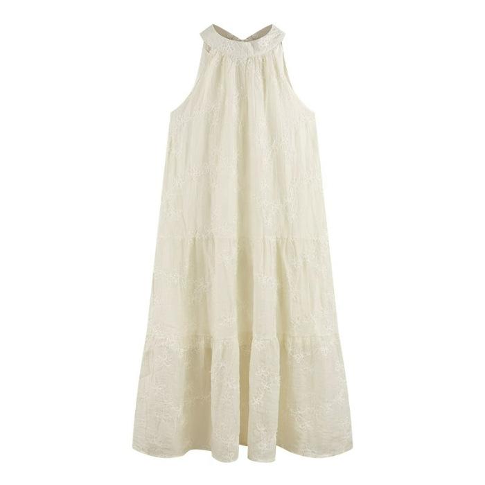 Small French retro lace neck dress summer new sexy sleeveless off-the-shoulder big swing dress children S абрикосовый