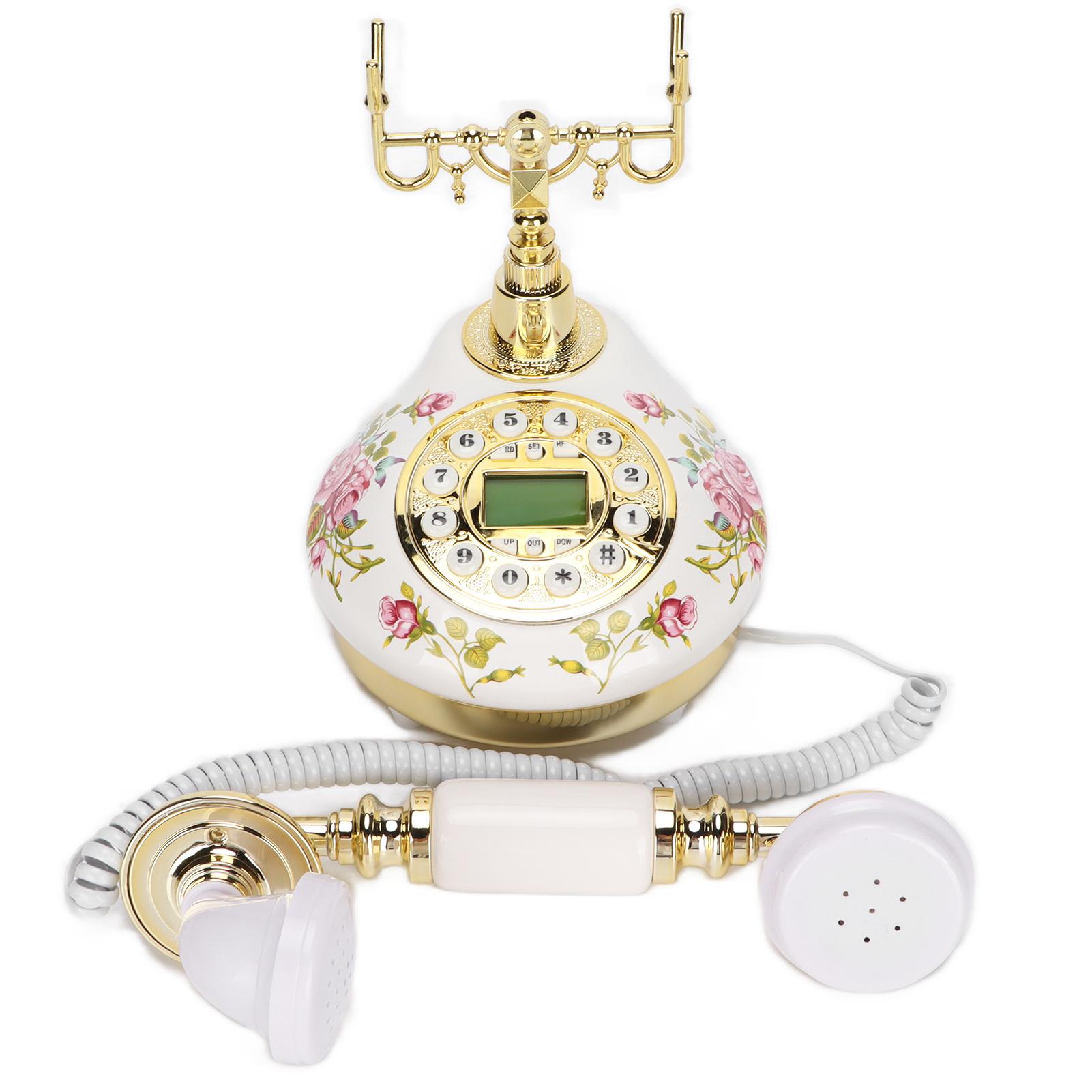 

Europn Retro Landline Ceramic Printing Crtive Digital Old Fashioned Telephone with Electronic Date Display