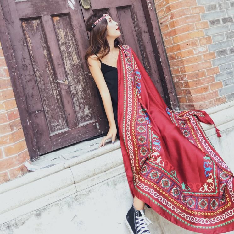 Ethnic Style Scarf, Sunscreen Shawl, Women's Summer Thin Style, Air Conditioner Silk Scarf, Fashionable Seaside Beach Scarf