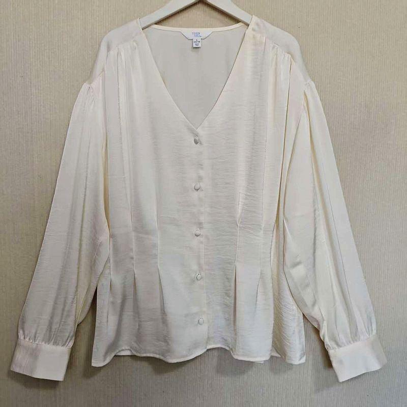 

European and American Original Single Tail Goods V-neck Kaihuai Long sleeve Shirt Women Solid Waist Hugging Stylish Slimming Top Plus size Spring White XL